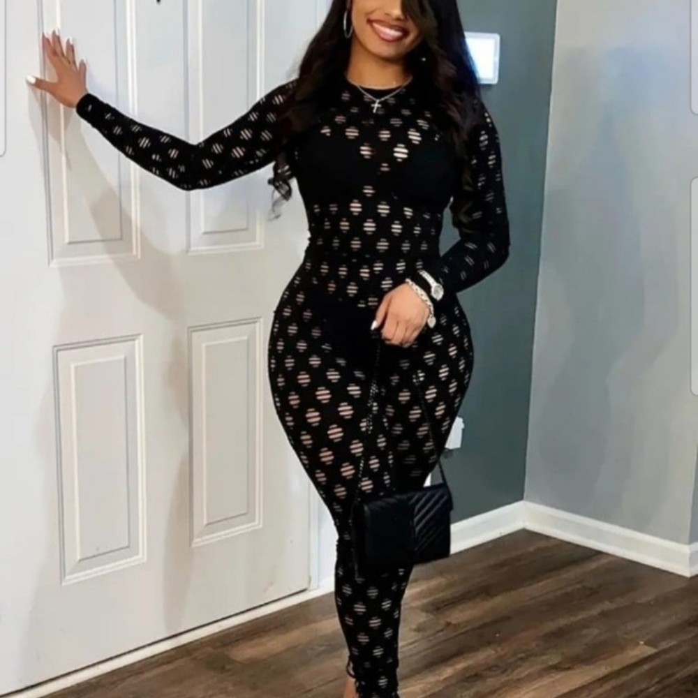 Chic Black Mesh Jumpsuit